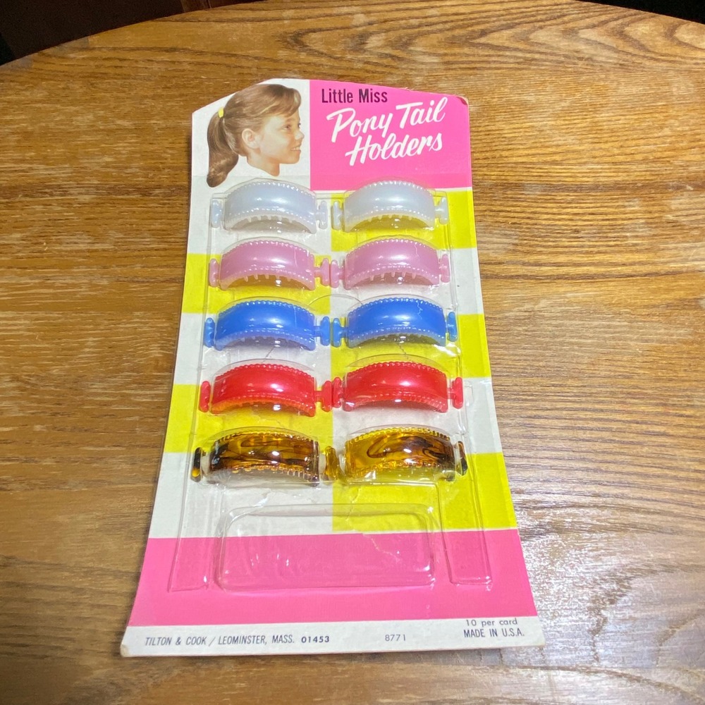Vintage Tilton & Cook‎ Little Miss Pony Tail Holders 10pc Hair Clips Made in USA